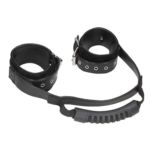 Ouch Black & White Bonded Leather Wrist Cuffs with Adjustable Straps