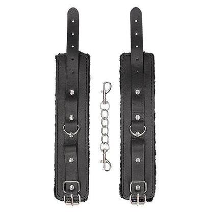 Ouch Black & White Plush Bonded Leather Wrist Cuffs