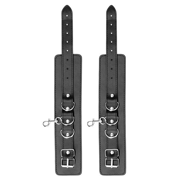 Ouch Black & White Leather Hogtie Wrist + Ankle Cuffs