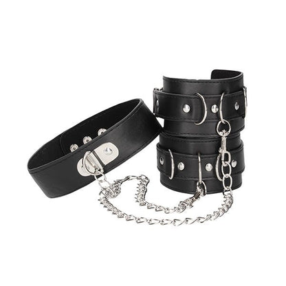 Ouch Black & White Bonded Leather Collar and Wrist Cuff