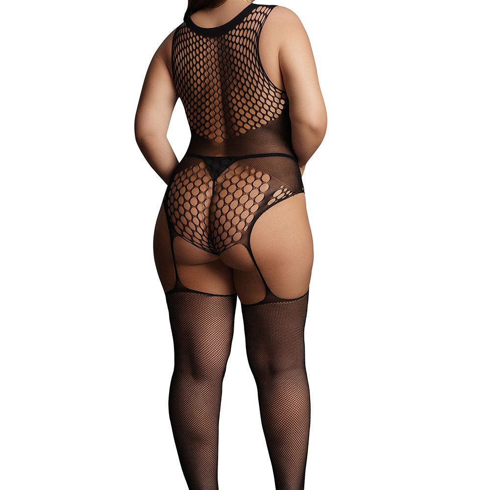 Le Desir Contrast Fence Net Suspender Bodystocking - Black Queen Size