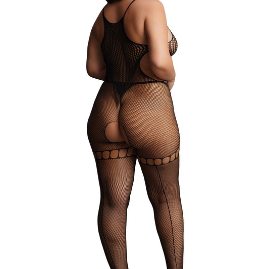 Le Desir Duo Net High Neck Bodystocking - Black Queen Size