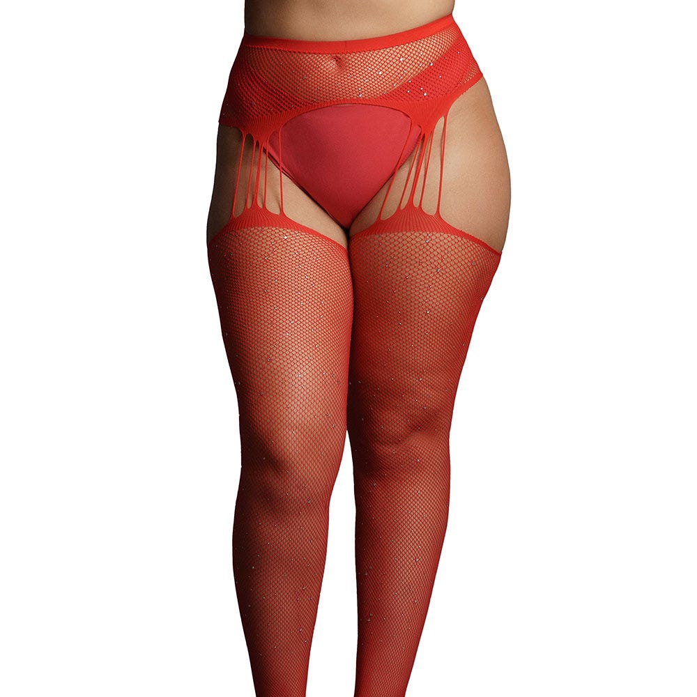Le Desir Rhinestone Suspender Pantyhose - Queen