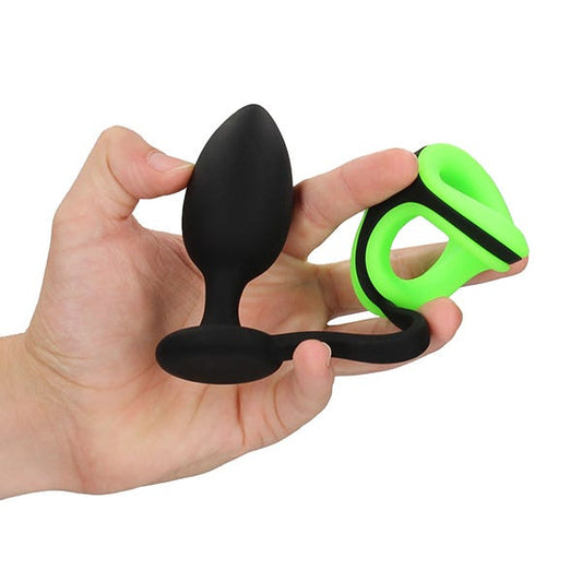 Ouch! Butt Plug with Glow In The Dark Cock Ring and Ball Strap