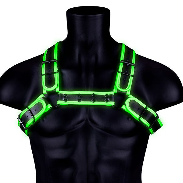 Ouch! Glow In the Dark Bonded Leather Bulldog Harness with Buckles