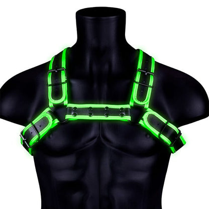 Ouch! Glow In the Dark Bonded Leather Bulldog Harness with Buckles