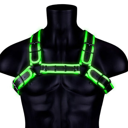 Ouch! Glow In the Dark Bonded Leather Bulldog Harness with Buckles