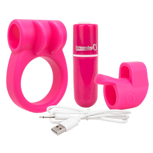Screaming O Charged Combo Kit 1 Cock Ring & Finger Vibrator - Pink