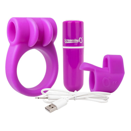Screaming O Charged Combo Kit 1 Cock Ring & Finger Vibrator - Purple
