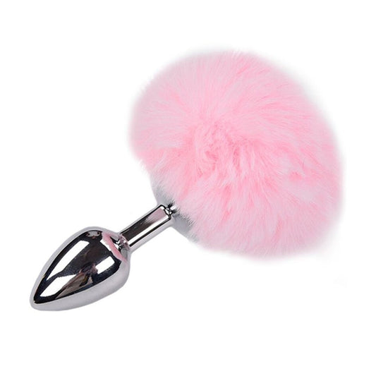 Alive BDSM Line Anal Pleasure Metal Anal Fluffy Butt Plug Small - Pink