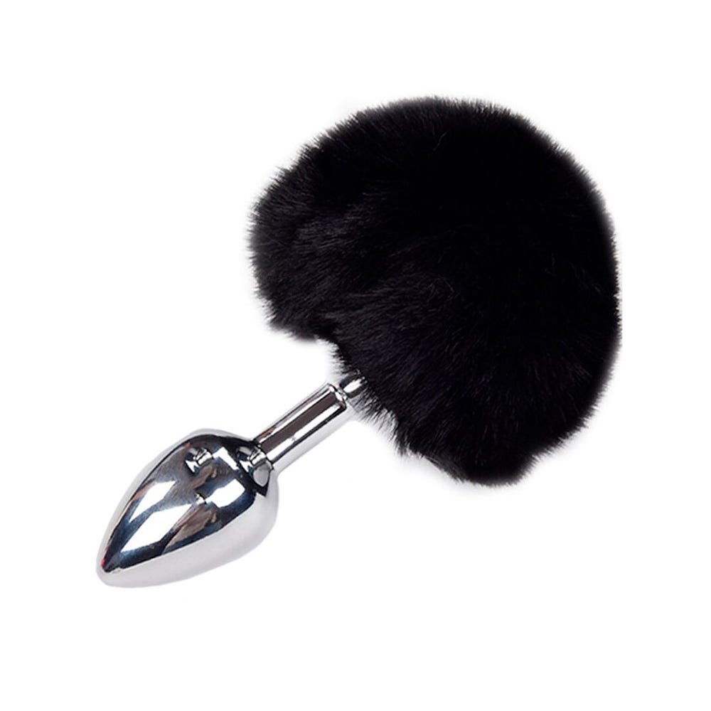 Alive BDSM Line Anal Pleasure Metal Anal Fluffy Butt Plug Medium - Black