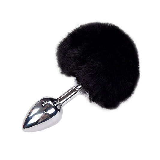 Alive BDSM Line Anal Pleasure Metal Anal Fluffy Butt Plug Medium - Black