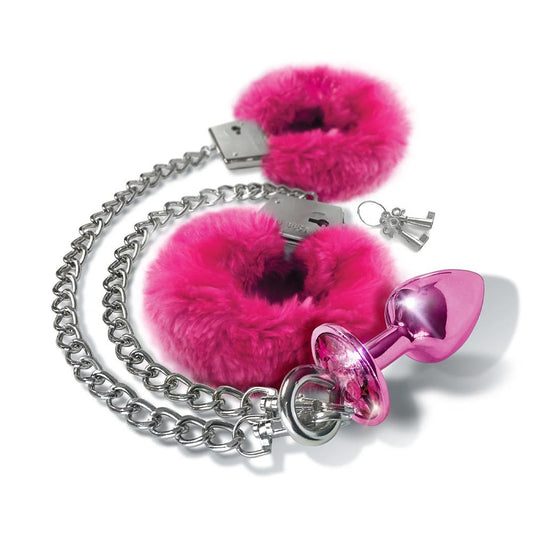Nixie Metal Butt Plug Cuff Set - Pink