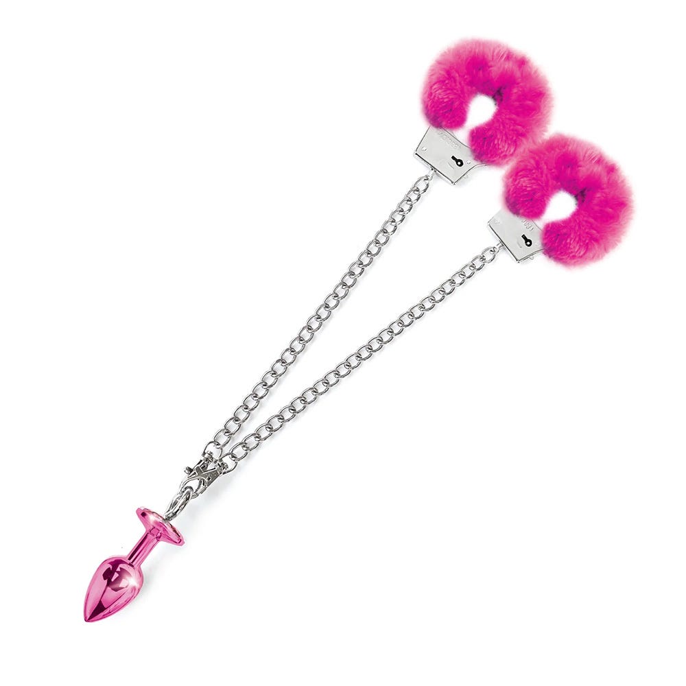 Nixie Metal Butt Plug Cuff Set - Pink