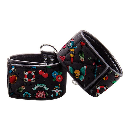 Ouch! Tattoo-Style Printed Leather Handcuffs