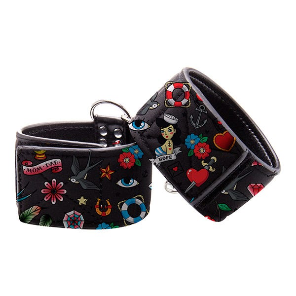 Ouch! Tattoo-Style Printed Leather Ankle Cuffs
