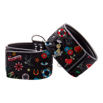 Ouch! Tattoo-Style Printed Leather Ankle Cuffs