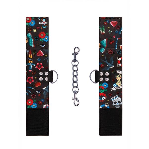 Ouch! Tattoo-Style Printed Leather Ankle Cuffs