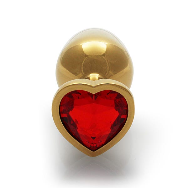 Ouch Red Heart Gem Metal Gold Plug Small
