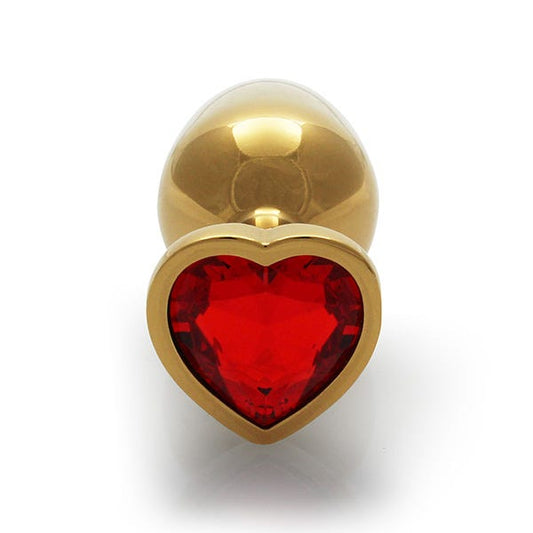 Ouch Red Heart Gem Metal Gold Plug Small