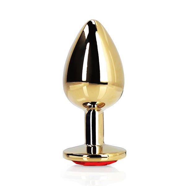 Ouch Red Heart Gem Metal Gold Plug Large