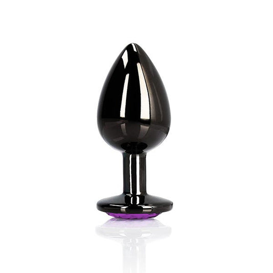 Ouch Purple Heart Gem Metal Black Plug Small