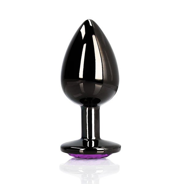Ouch Purple Heart Gem Metal Black Plug Medium