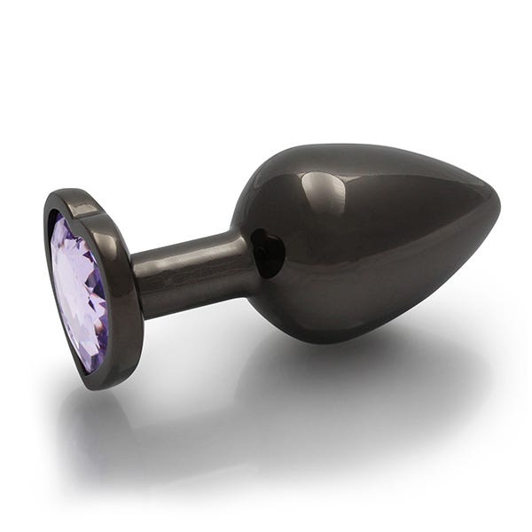 Ouch Purple Heart Gem Metal Black Plug Medium
