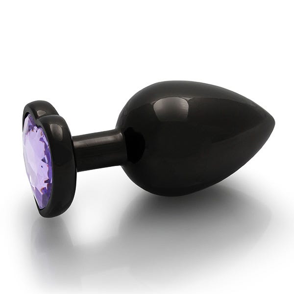 Ouch Purple Heart Gem Metal Black Plug Large