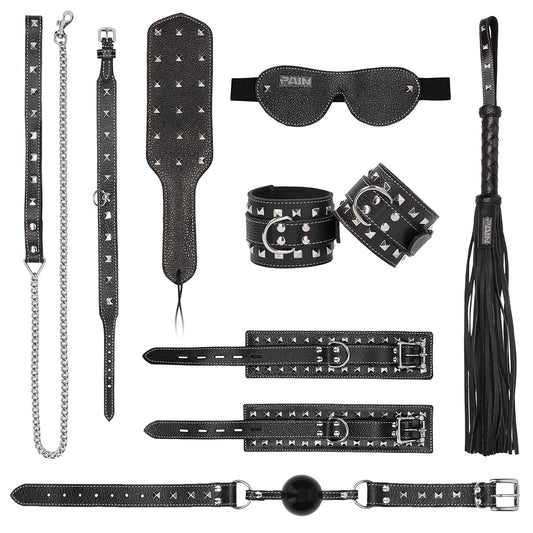 Pain 7 Piece Leather Studded Bondage Kit