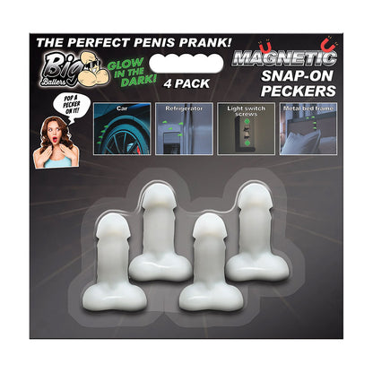 Big Ballers Glow-In-The-Dark Magnetic Snap-On Peckers - 4 Pack