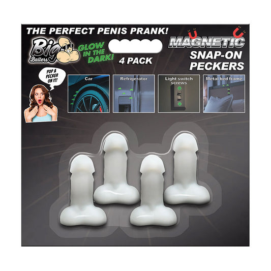 Big Ballers Glow-In-The-Dark Magnetic Snap-On Peckers - 4 Pack