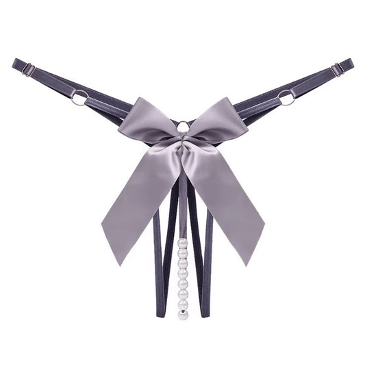 Love In Leather Pearl Bow Crotchless Panties
