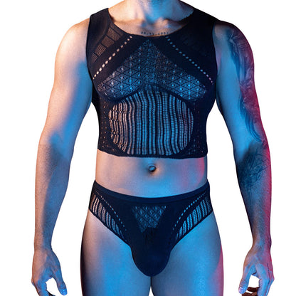 Love In Leather Stripe Singlet & Brief Set
