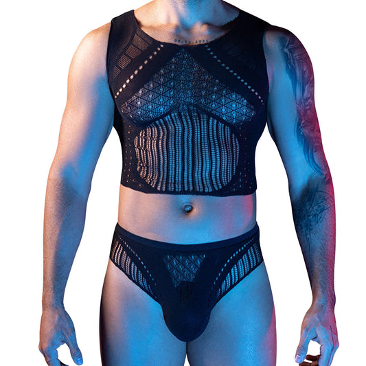 Love In Leather Stripe Singlet & Brief Set